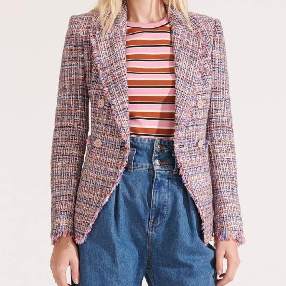 VERONICA BEARD Theron Pink Tweed Jacket Blazer PLAID